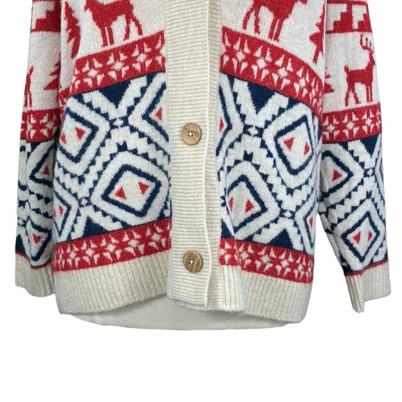 Christmas Beige and Red Fuzzy Fair Isle Knit Cardigan - Picture 3 of 15